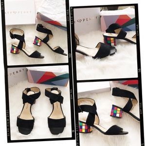Katy Perry Rubix Cube Low Heel Black Sandals